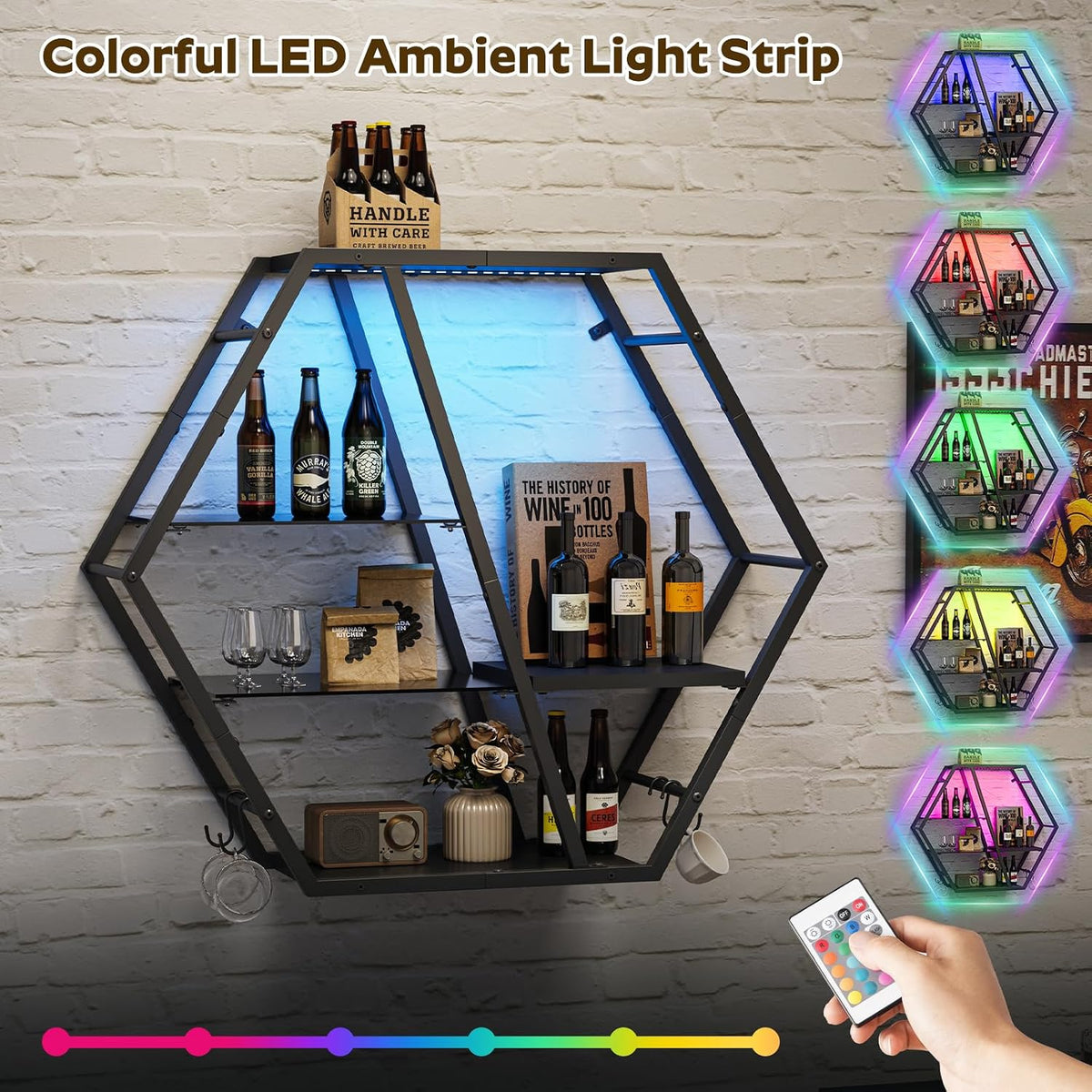 MAHANCRIS Gaming Floating Shelf with LED Lights & 4 Hooks – 2 Colors - Flex Gamingproduct_type
