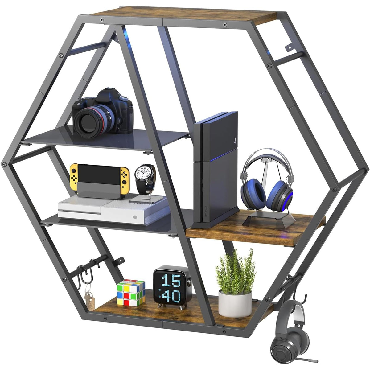 MAHANCRIS Gaming Floating Shelf with LED Lights & 4 Hooks – 2 Colors - Flex Gamingproduct_type