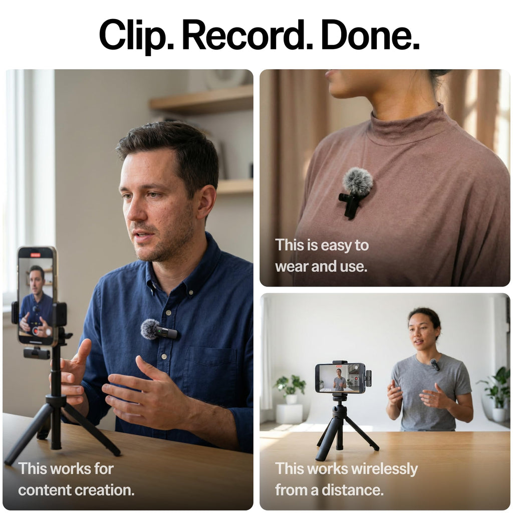 Mini Mic Pro (Latest Model – 1 Microphone for iPhone & Android, Wireless Mini Microphone, Clear Voice, Noise Cancelling, Lavalier Mic for TikTok, YouTube & Interviews - Flex Gamingproduct_type