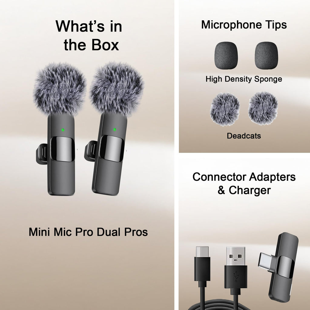 Mini Mic Pro (Latest Model – 1 Microphone for iPhone & Android, Wireless Mini Microphone, Clear Voice, Noise Cancelling, Lavalier Mic for TikTok, YouTube & Interviews - Flex Gamingproduct_type