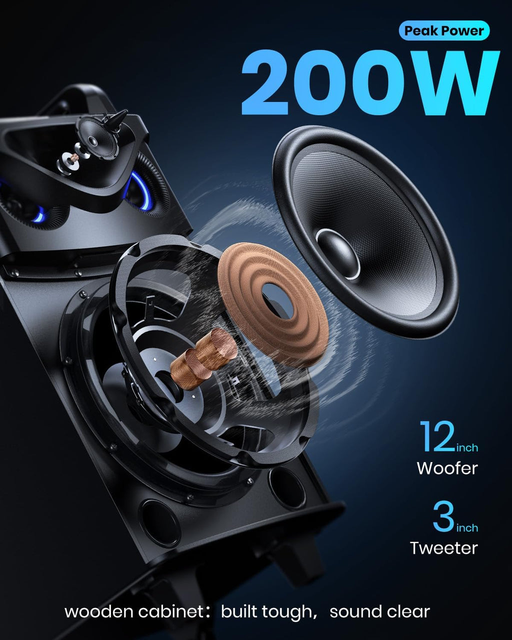Moukey Karaoke Machine, 12" Woofer PA System, Portable Bluetooth Speaker with 2 Wireless Microphones, Party Lights and Echo/Treble/Bass Adjustment, Supports TWS/REC/AUX IN/MP3/USB/TF/FM - MTs12-1 - Flex Gamingproduct_type