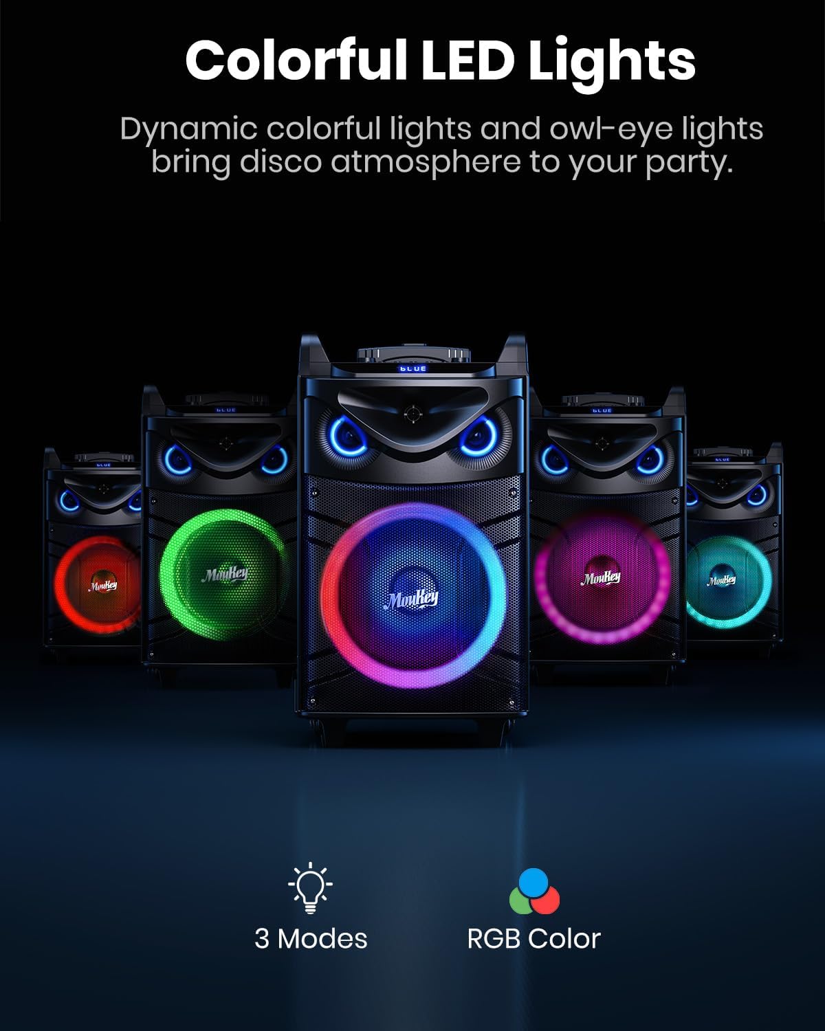 Moukey Karaoke Machine, 12" Woofer PA System, Portable Bluetooth Speaker with 2 Wireless Microphones, Party Lights and Echo/Treble/Bass Adjustment, Supports TWS/REC/AUX IN/MP3/USB/TF/FM - MTs12-1 - Flex Gamingproduct_type