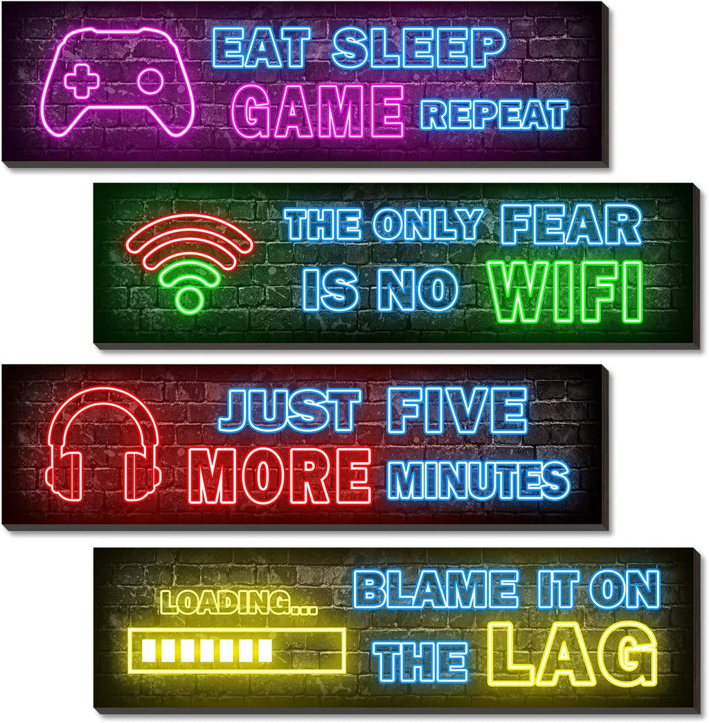 Neon Gaming Wall Posters 4-Pack – Wooden Gamer Room Decor – 2 Styles - Flex Gamingproduct_type