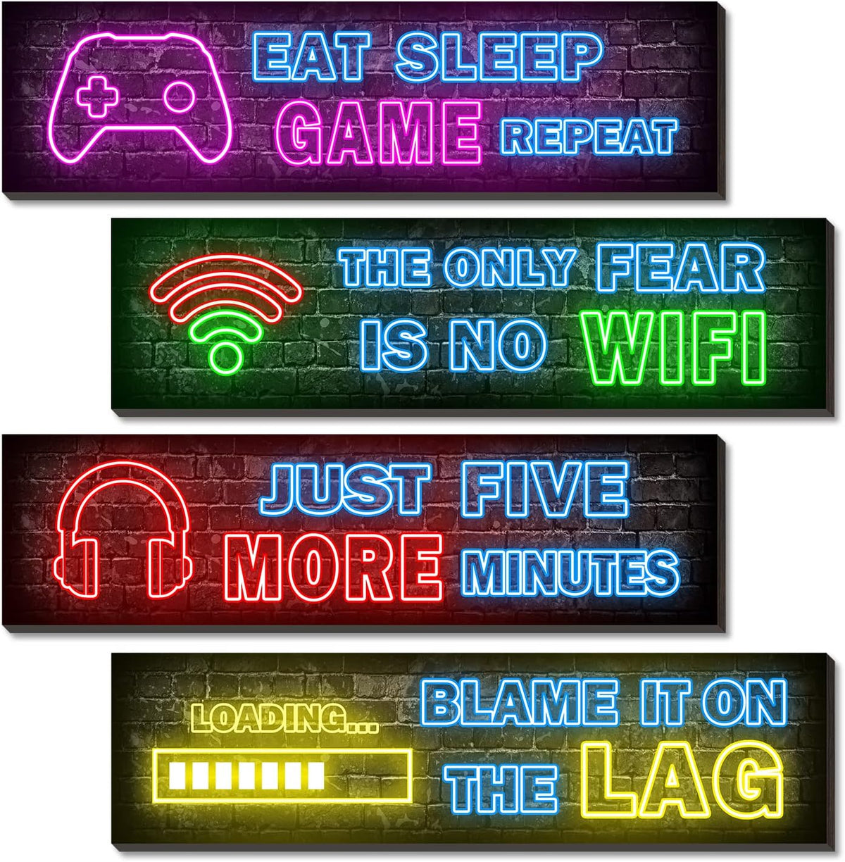 Neon Gaming Wall Posters 4-Pack – Wooden Gamer Room Decor – 2 Styles - Flex Gamingproduct_type