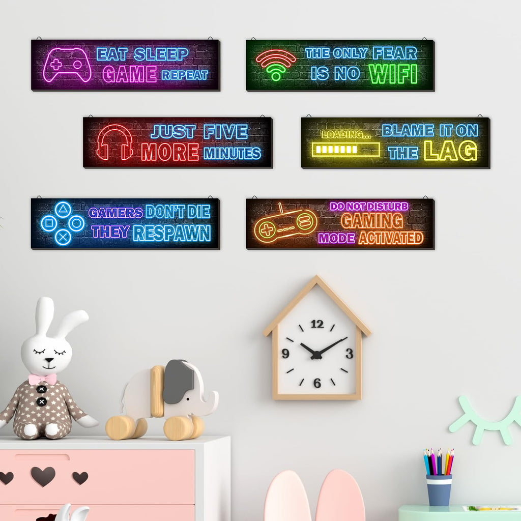 Neon Gaming Wall Posters 4-Pack – Wooden Gamer Room Decor – 2 Styles - Flex Gamingproduct_type