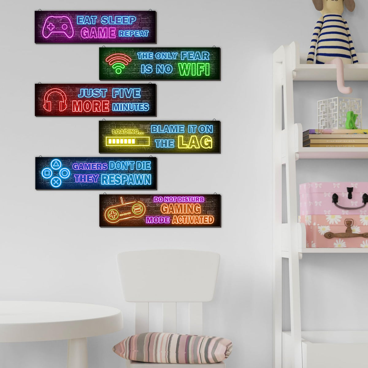 Neon Gaming Wall Posters 4-Pack – Wooden Gamer Room Decor – 2 Styles - Flex Gamingproduct_type