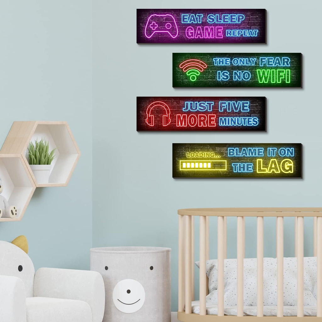 Neon Gaming Wall Posters 4-Pack – Wooden Gamer Room Decor – 2 Styles - Flex Gamingproduct_type