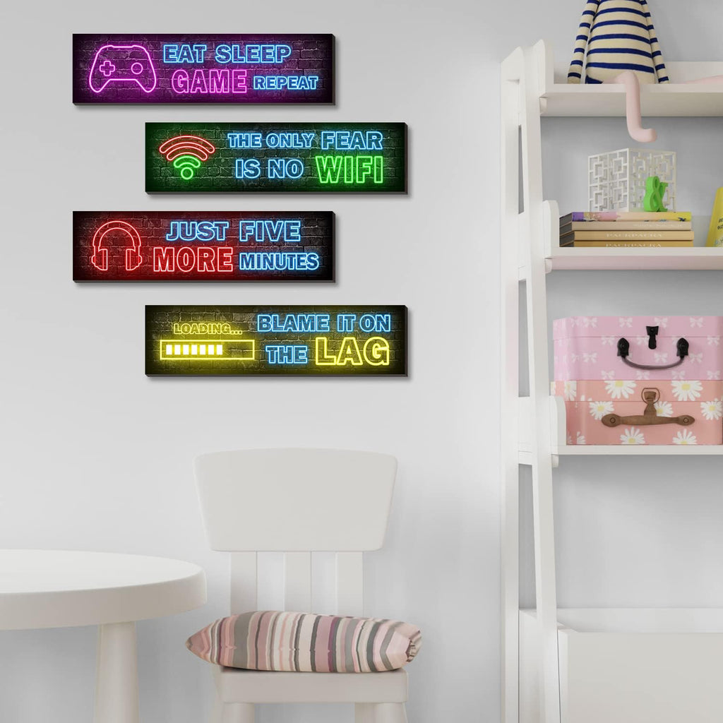 Neon Gaming Wall Posters 4-Pack – Wooden Gamer Room Decor – 2 Styles - Flex Gamingproduct_type