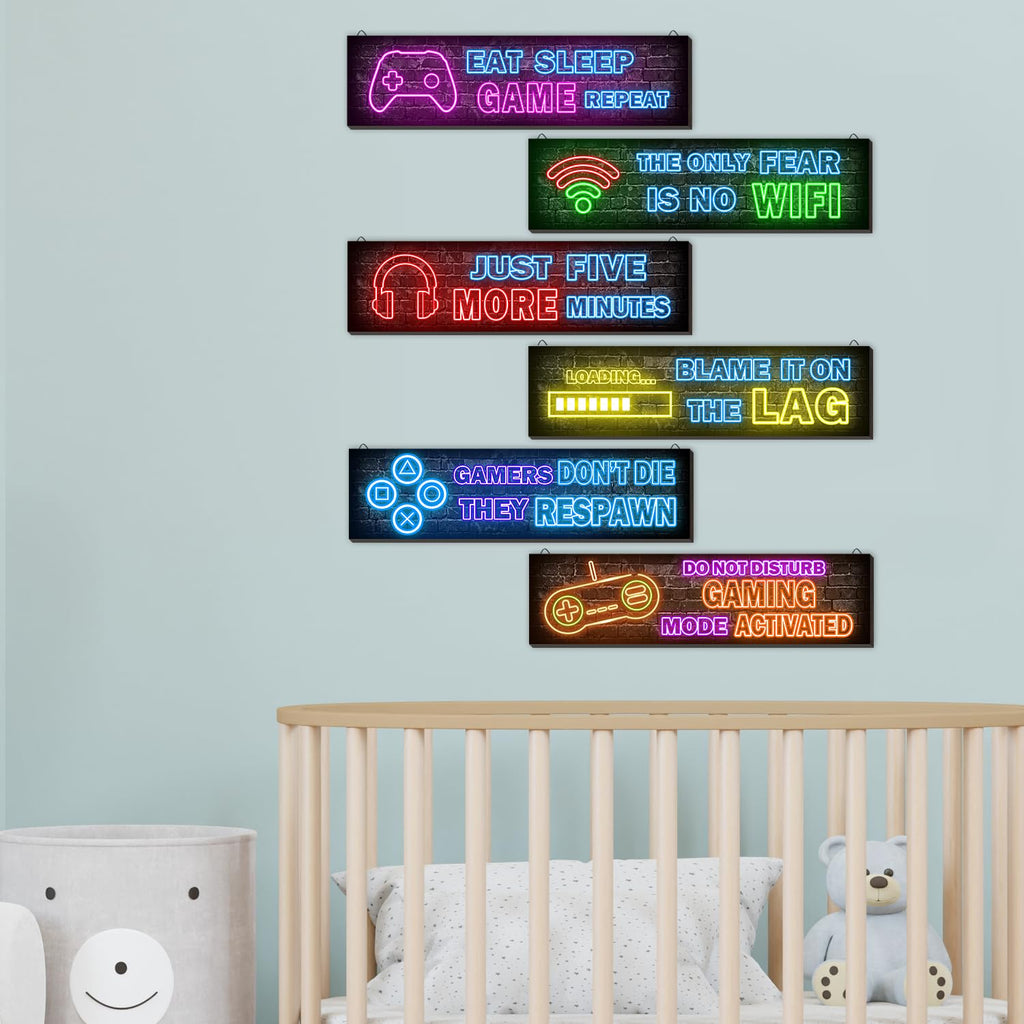Neon Gaming Wall Posters 4-Pack – Wooden Gamer Room Decor – 2 Styles - Flex Gamingproduct_type