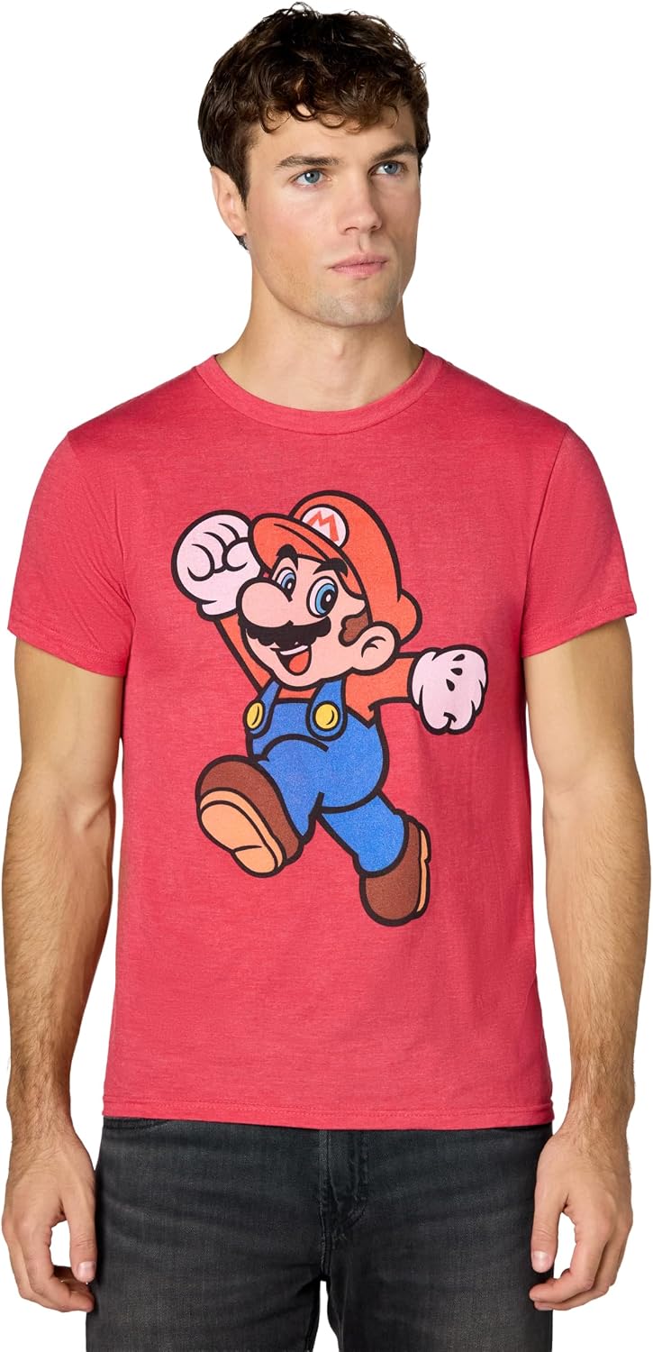 Nintendo Super Mario Jump Pose T-Shirt – Red Heather – 6 Sizes - Flex Gamingproduct_type