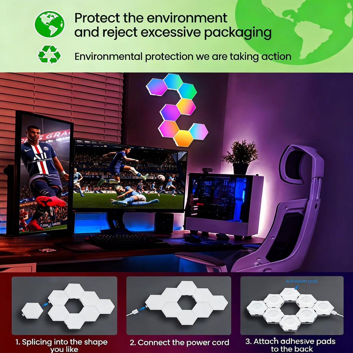 NIUCOO RGB Hexagon LED Wall Panels – 3 Sizes - Flex Gamingproduct_type