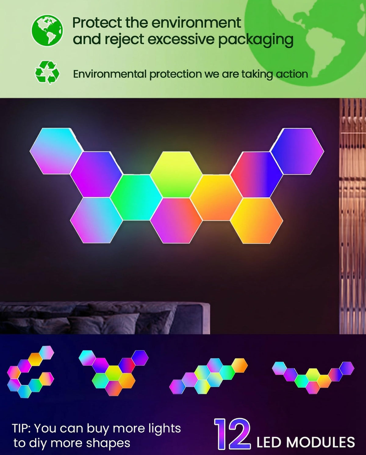NIUCOO RGB Hexagon LED Wall Panels – 3 Sizes - Flex Gamingproduct_type