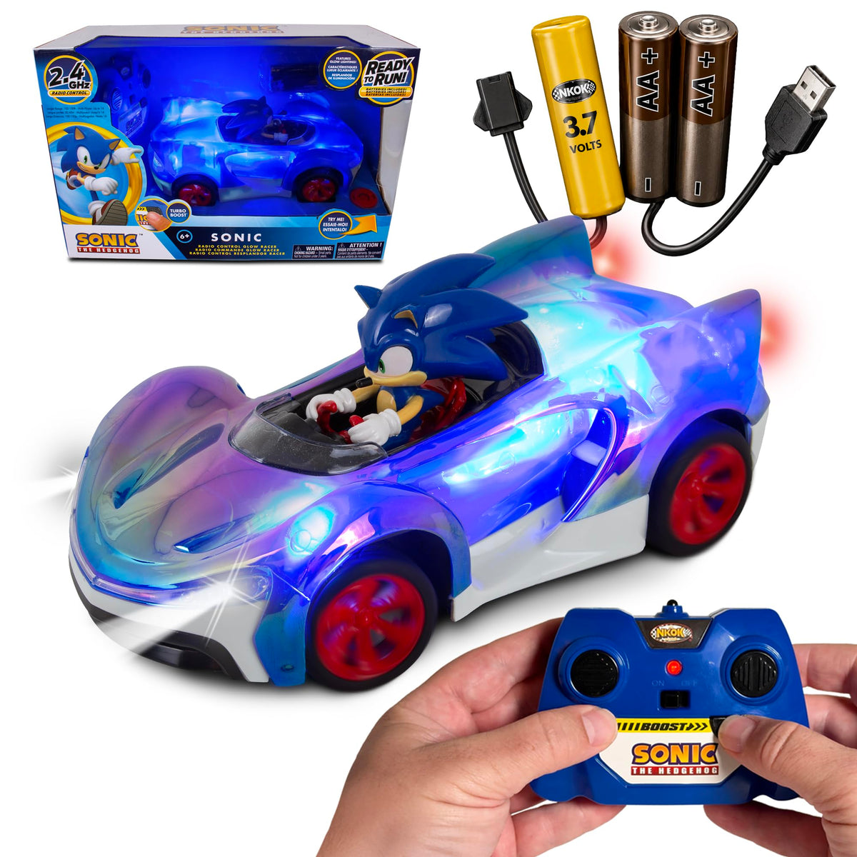 NKOK Sonic the Hedgehog Glow Racer RC Car – 1/28 Scale – 2 Styles - Flex Gamingproduct_type