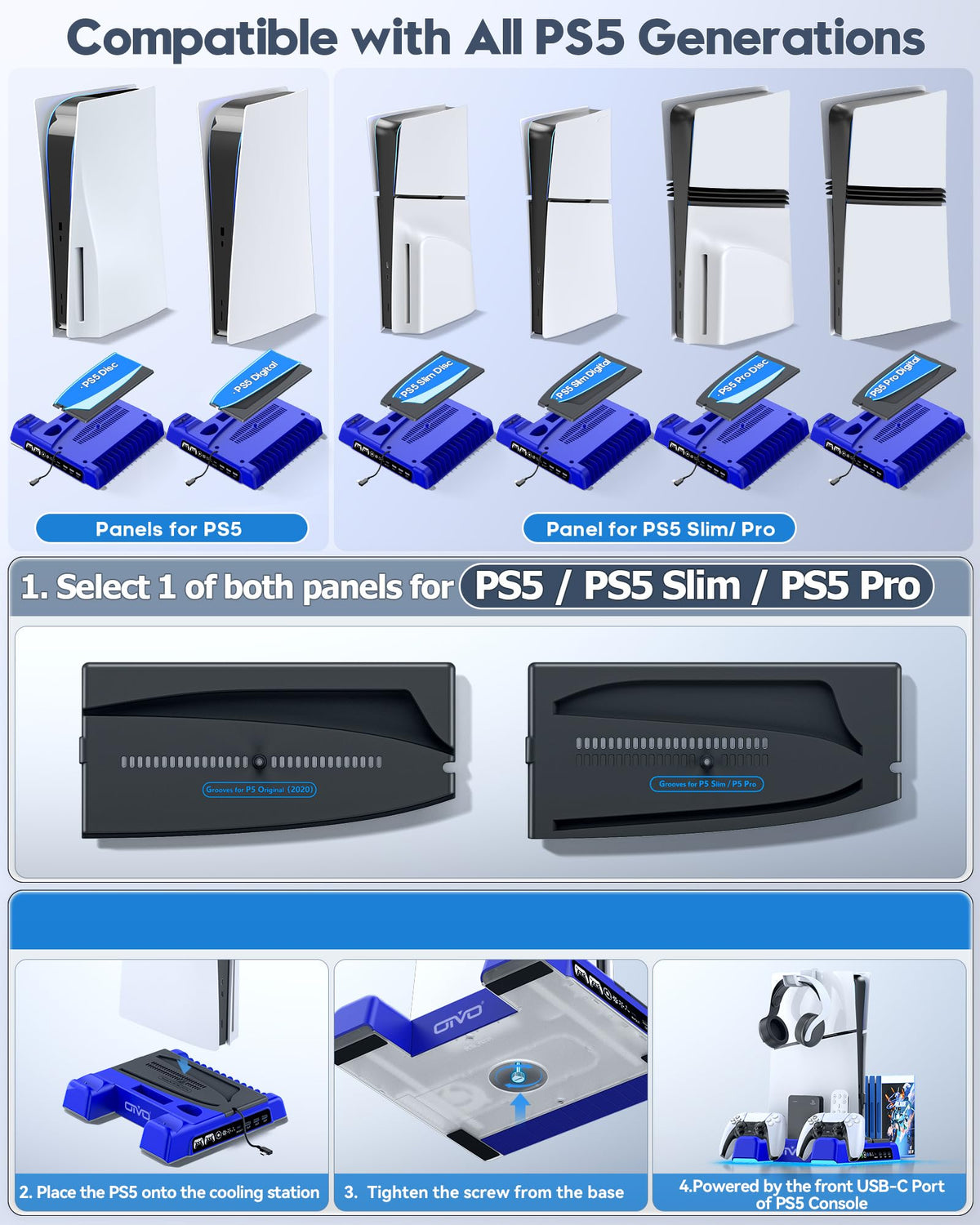 OIVO PS5 Stand & Cooling Station with Controller Charging – 5 Colours - Flex Gamingproduct_type
