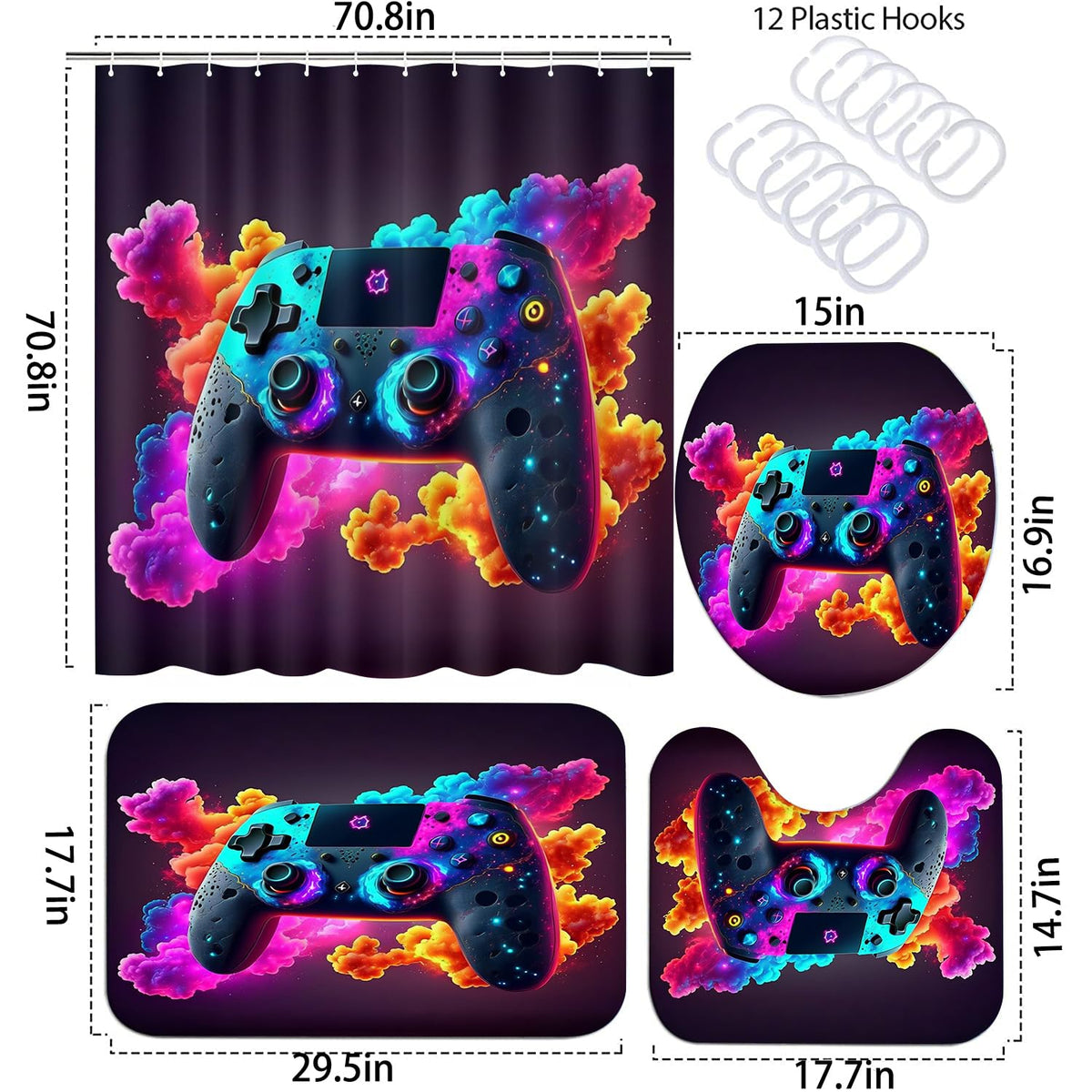 Omebero Gaming Shower Curtain Set, 4 Pieces – 3 Styles - Flex Gamingproduct_type