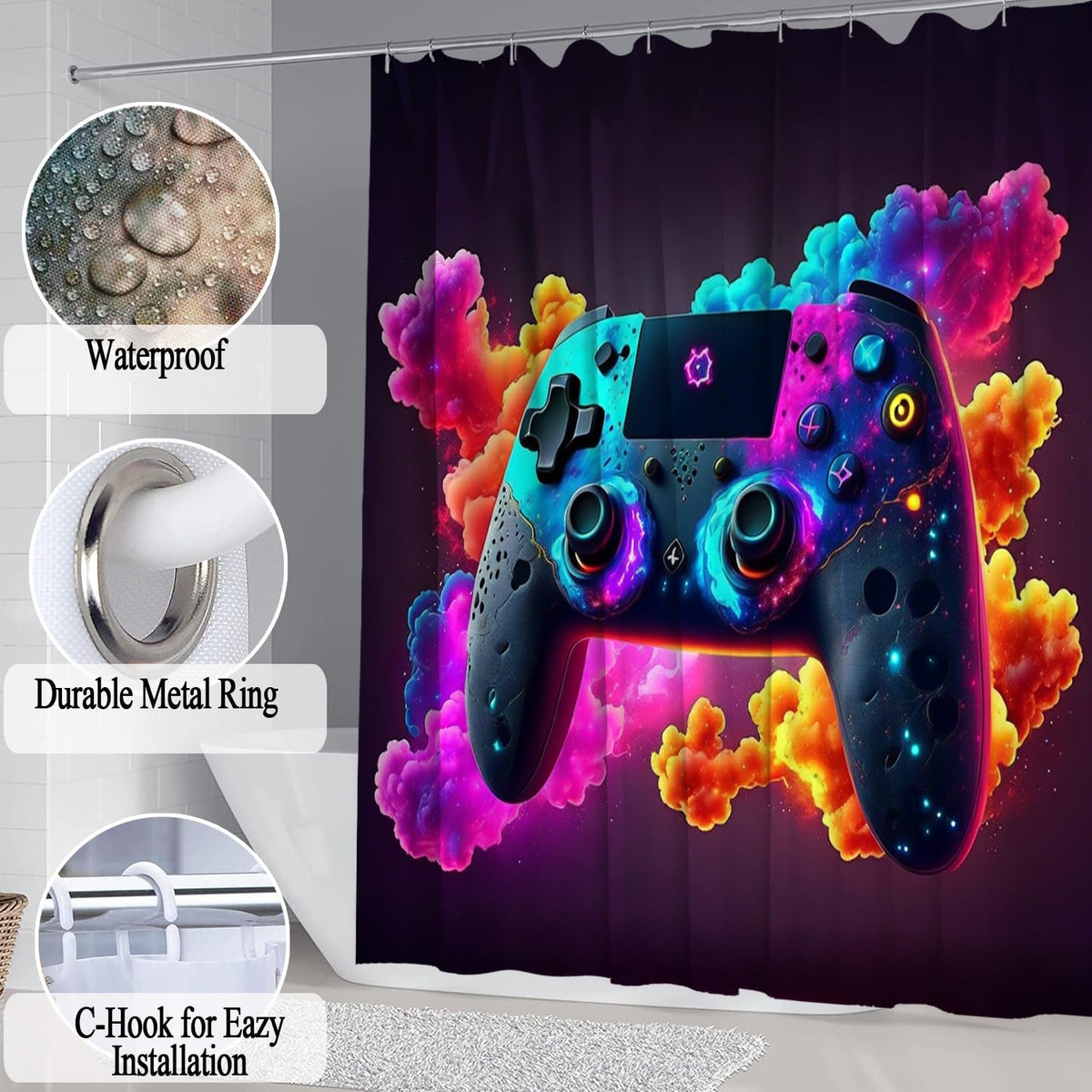 Omebero Gaming Shower Curtain Set, 4 Pieces – 3 Styles - Flex Gamingproduct_type