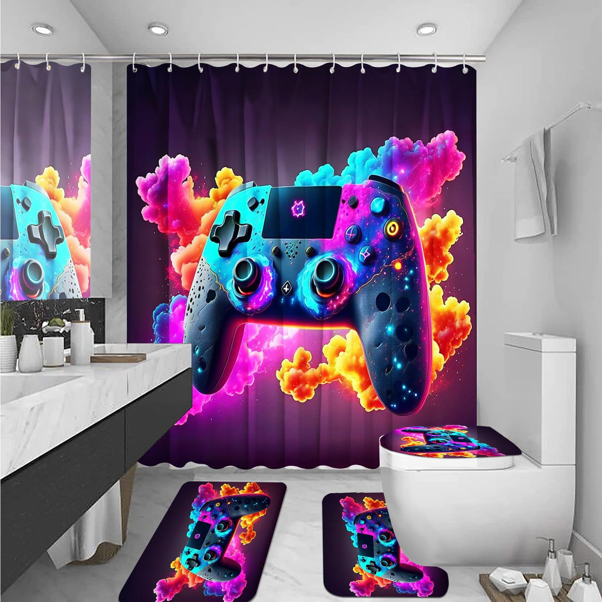 Omebero Gaming Shower Curtain Set, 4 Pieces – 3 Styles - Flex Gamingproduct_type