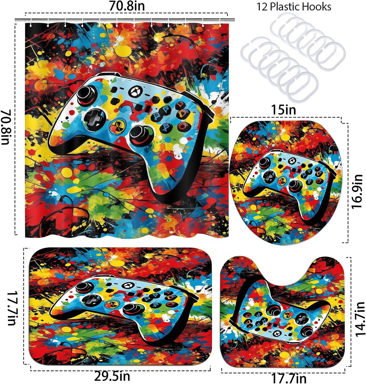 Omebero Gaming Shower Curtain Set, 4 Pieces – 3 Styles - Flex Gamingproduct_type