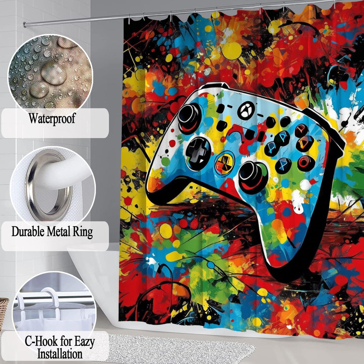 Omebero Gaming Shower Curtain Set, 4 Pieces – 3 Styles - Flex Gamingproduct_type