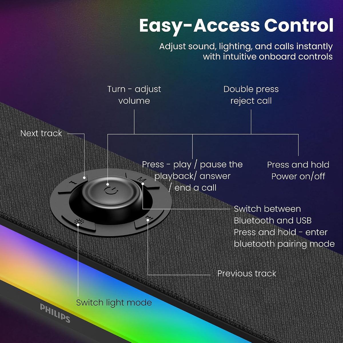 Philips PC Sound Bar Desktop Speaker with Bluetooth 5.4 & RGB - Flex Gamingproduct_type