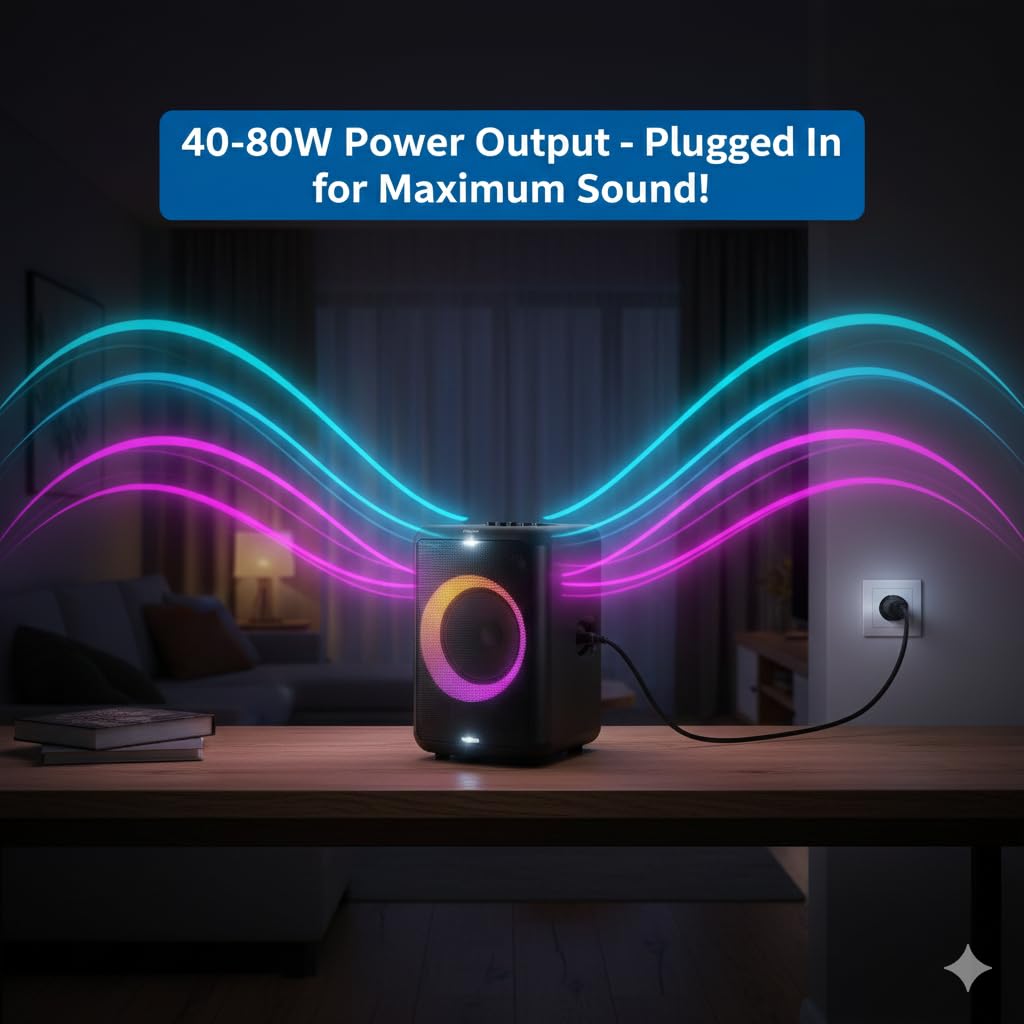 Philips X5206 Bluetooth Party Speaker - 14 Hours Play Time, Deep Bass, Party Lights, Karaoke Effects, Mic & Guitar Input, 80W Max Power, Black - Flex Gamingproduct_type
