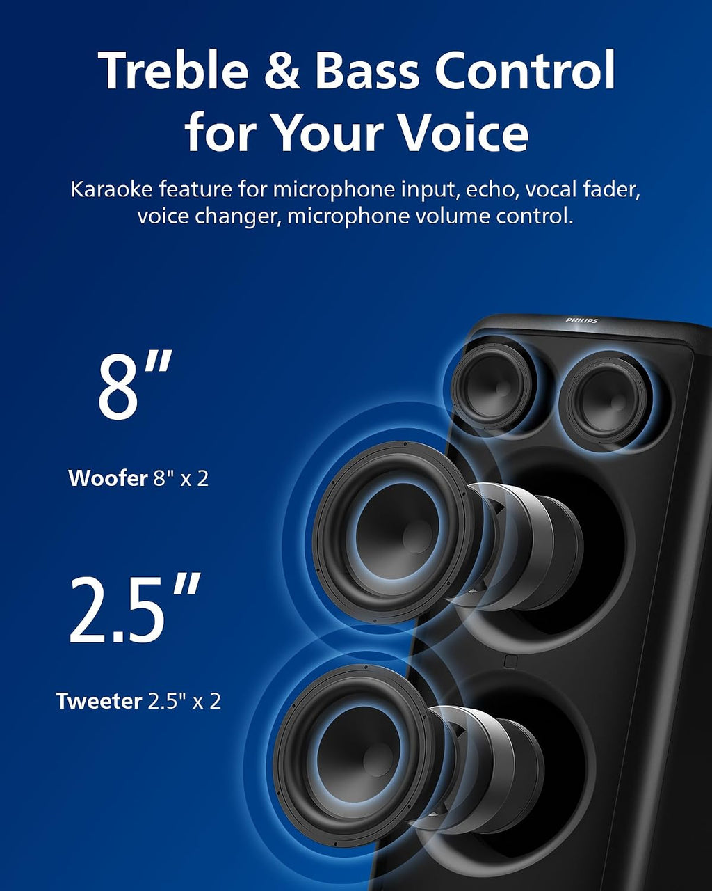 Philips X5206 Bluetooth Party Speaker - 14 Hours Play Time, Deep Bass, Party Lights, Karaoke Effects, Mic & Guitar Input, 80W Max Power, Black - Flex Gamingproduct_type