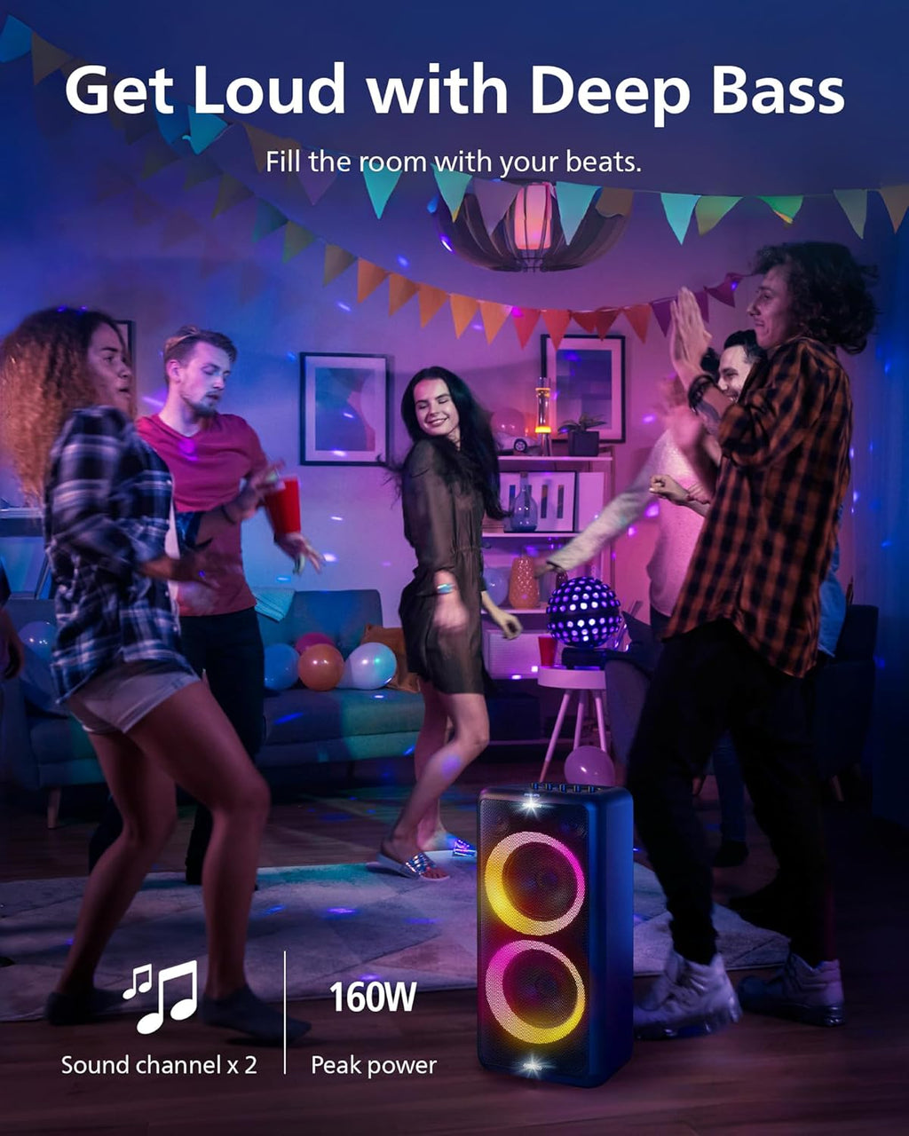 Philips X5206 Bluetooth Party Speaker - 14 Hours Play Time, Deep Bass, Party Lights, Karaoke Effects, Mic & Guitar Input, 80W Max Power, Black - Flex Gamingproduct_type