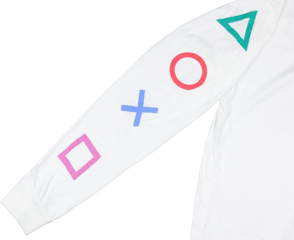 PlayStation Controller Icons Long Sleeve Tee – White, Adult Sizes - Flex Gamingproduct_type