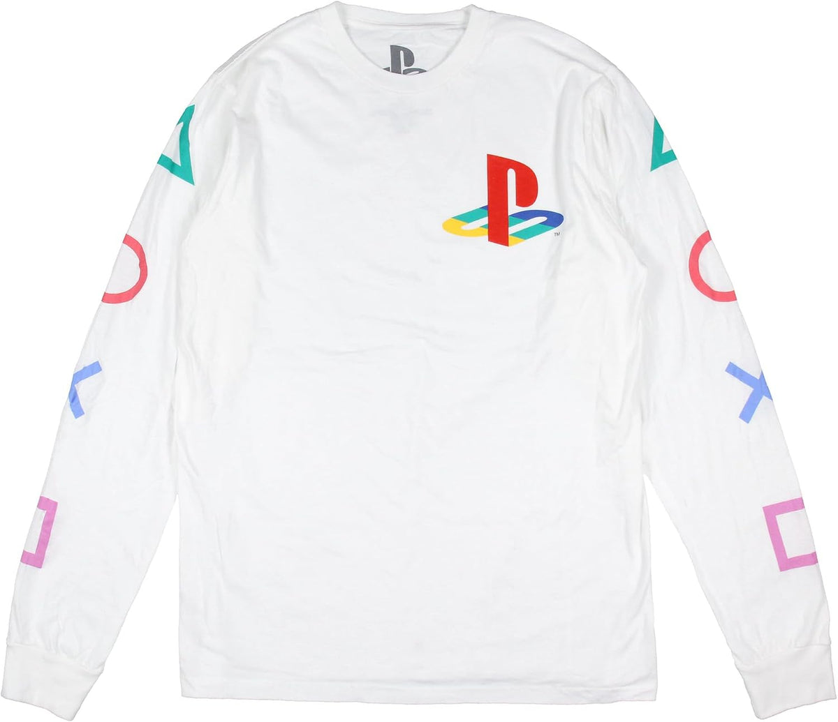 PlayStation Controller Icons Long Sleeve Tee – White, Adult Sizes - Flex Gamingproduct_type