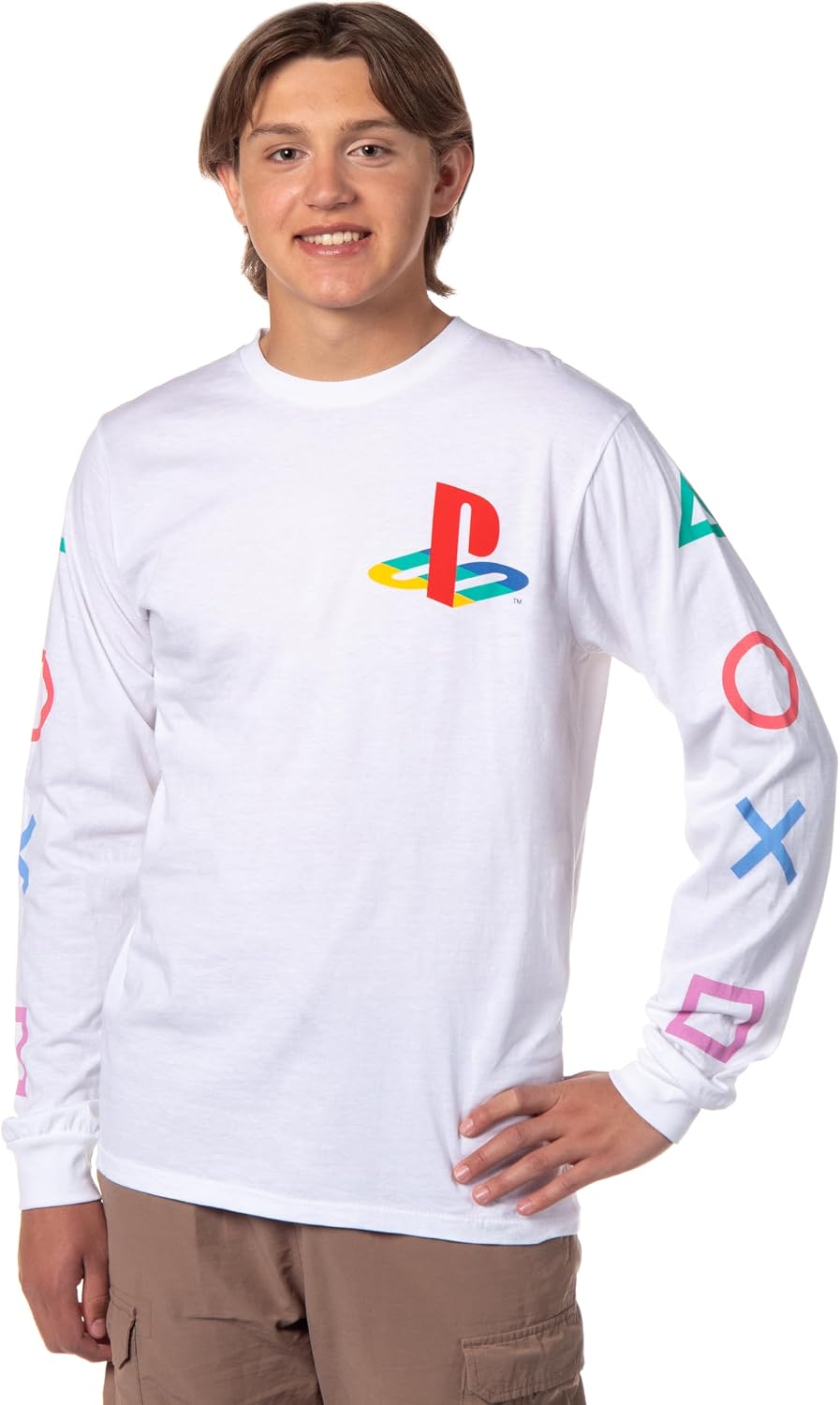 PlayStation Controller Icons Long Sleeve Tee – White, Adult Sizes - Flex Gamingproduct_type