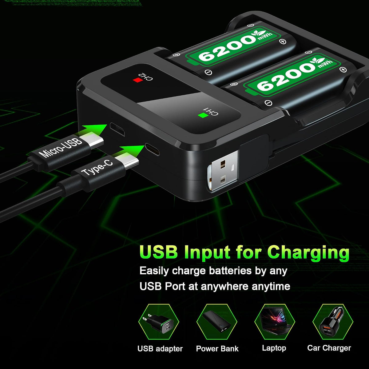 Ponkor Xbox Controller Battery Kit – 2 Rechargeable Packs & Charging Dock - Flex Gamingproduct_type#