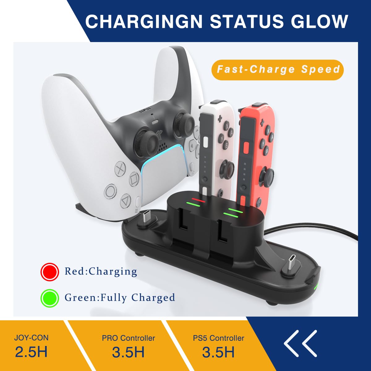 PURBHE 4-in-1 Nintendo Switch Joy-Con Charging Dock – 3 Cable Lengths - Flex Gamingproduct_type