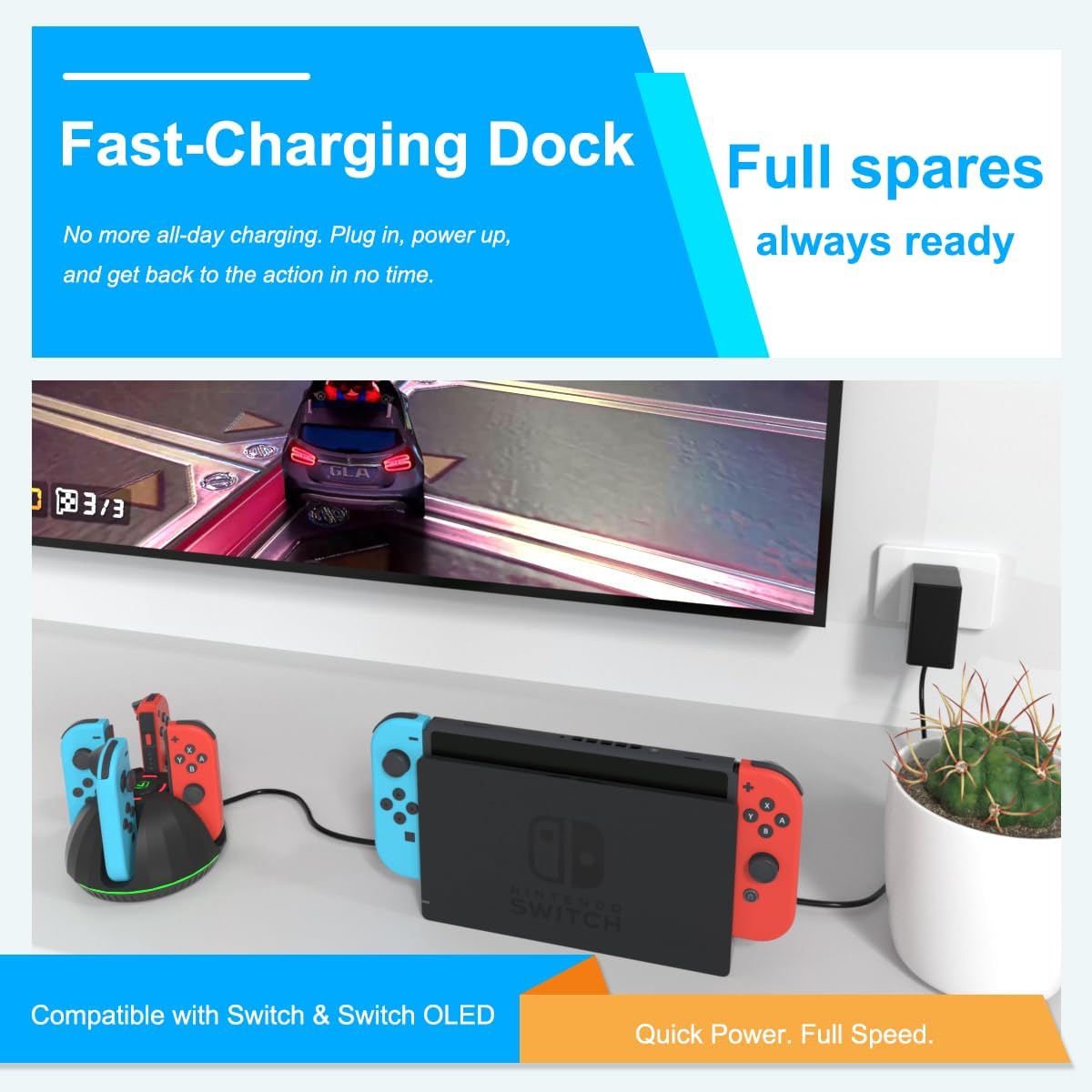 PURBHE 4-in-1 Nintendo Switch Joy-Con Charging Dock – 3 Cable Lengths - Flex Gamingproduct_type