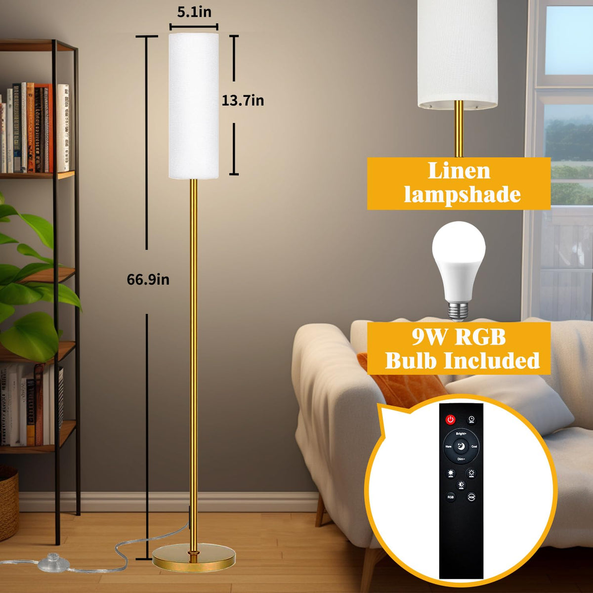 Qaubauyt Smart LED Floor Lamp, RGB Dimmable, App & Remote – 7 Colors - Flex Gamingproduct_type