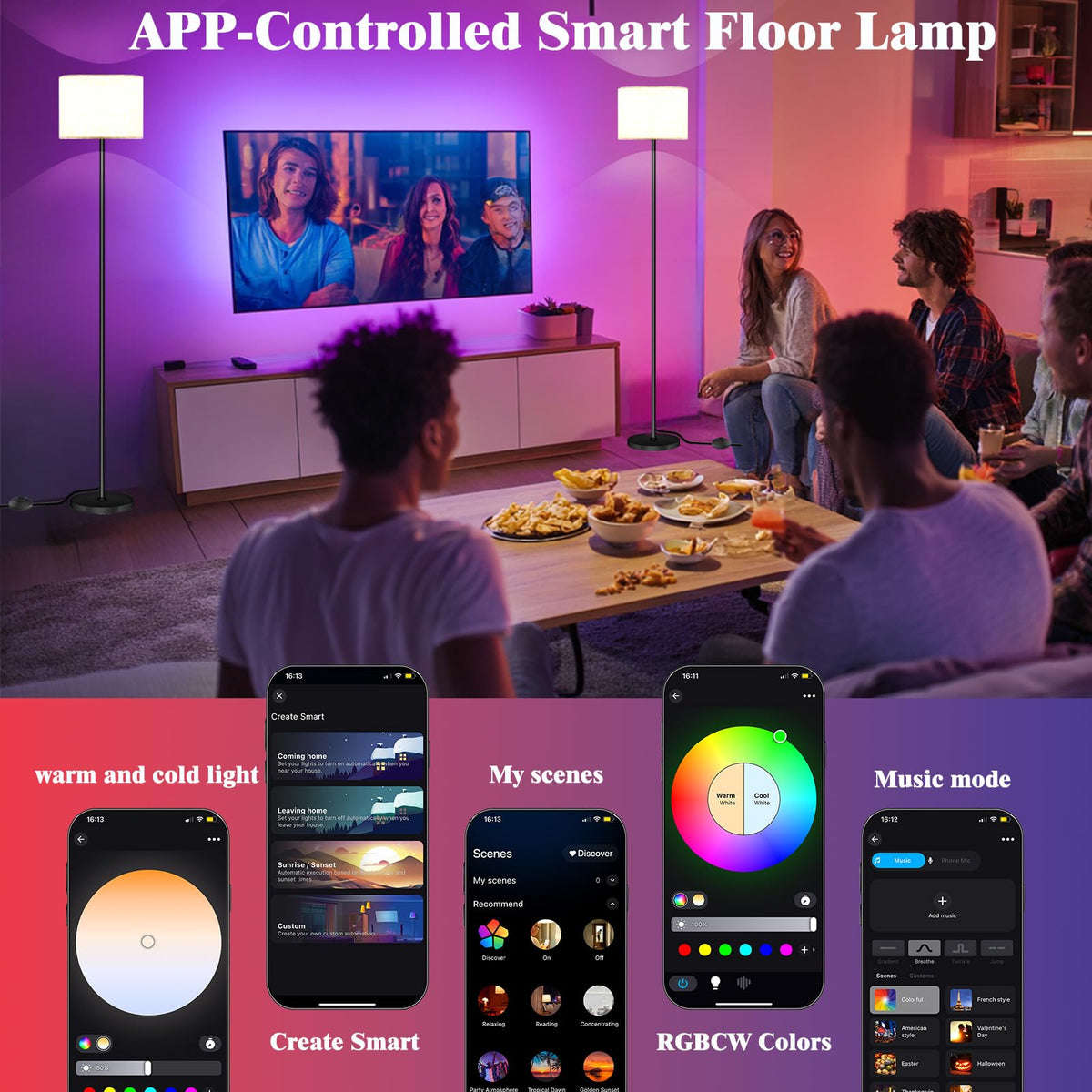 Qaubauyt Smart LED Floor Lamp, RGB Dimmable, App & Remote – 7 Colors - Flex Gamingproduct_type