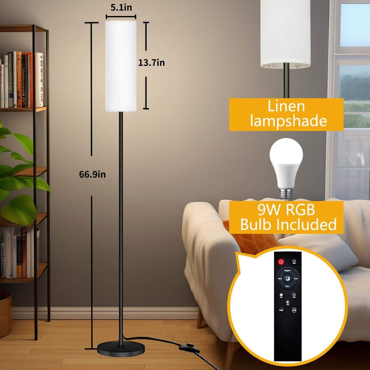 Qaubauyt Smart LED Floor Lamp, RGB Dimmable, App & Remote – 7 Colors - Flex Gamingproduct_type