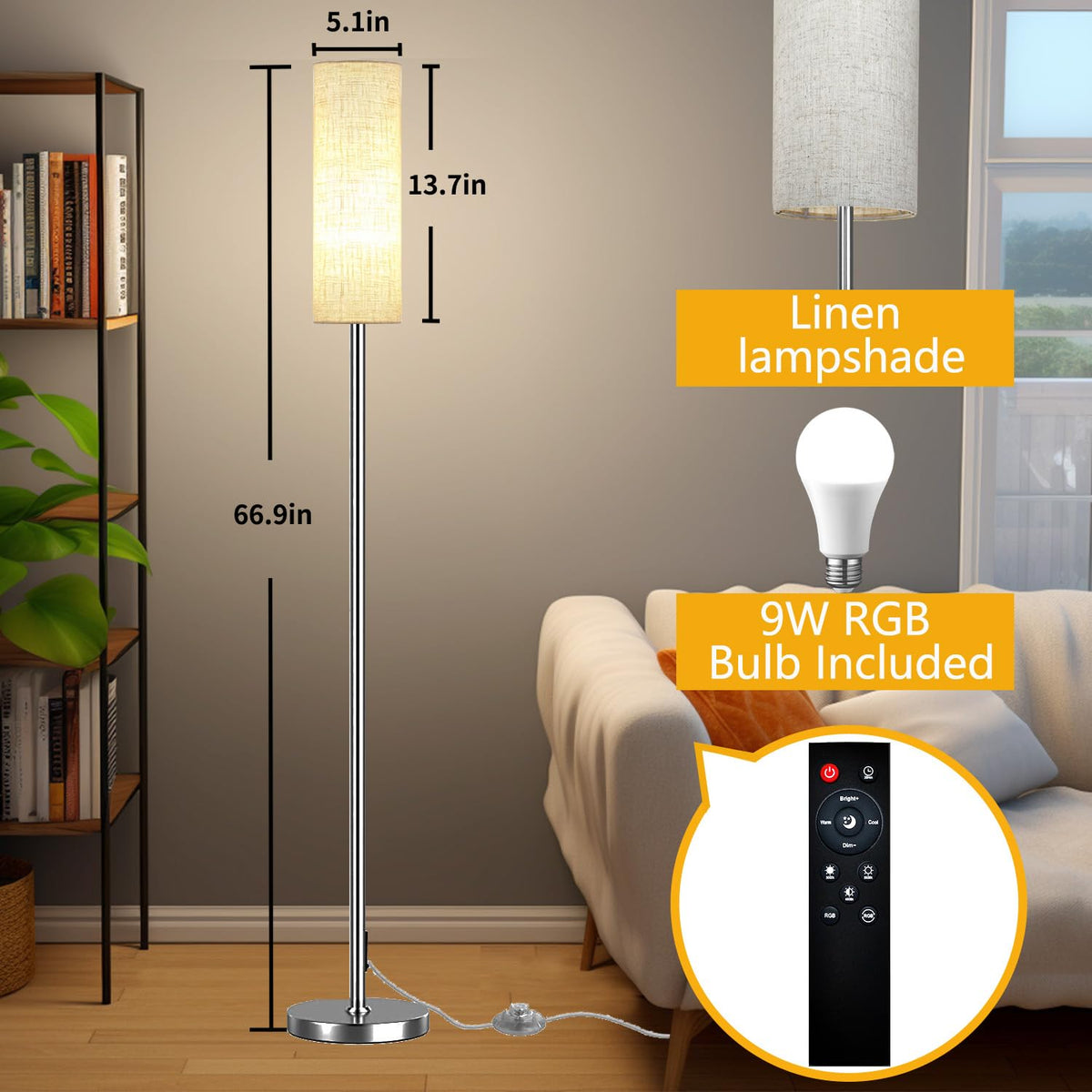 Qaubauyt Smart LED Floor Lamp, RGB Dimmable, App & Remote – 7 Colors - Flex Gamingproduct_type