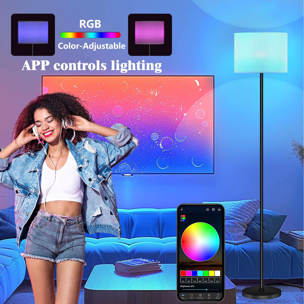 Qaubauyt Smart LED Floor Lamp, RGB Dimmable, App & Remote – 7 Colors - Flex Gamingproduct_type