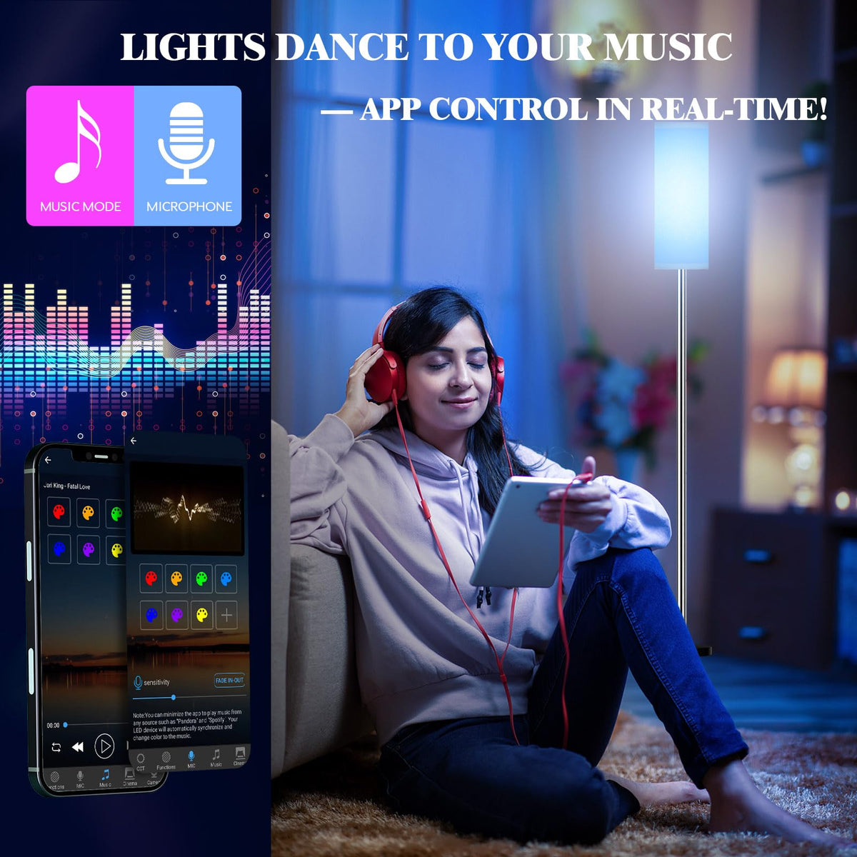 Qaubauyt Smart LED Floor Lamp, RGB Dimmable, App & Remote – 7 Colors - Flex Gamingproduct_type