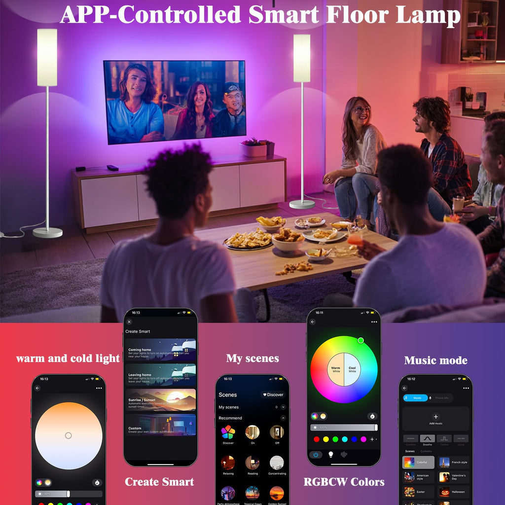 Qaubauyt Smart LED Floor Lamp, RGB Dimmable, App & Remote – 7 Colors - Flex Gamingproduct_type