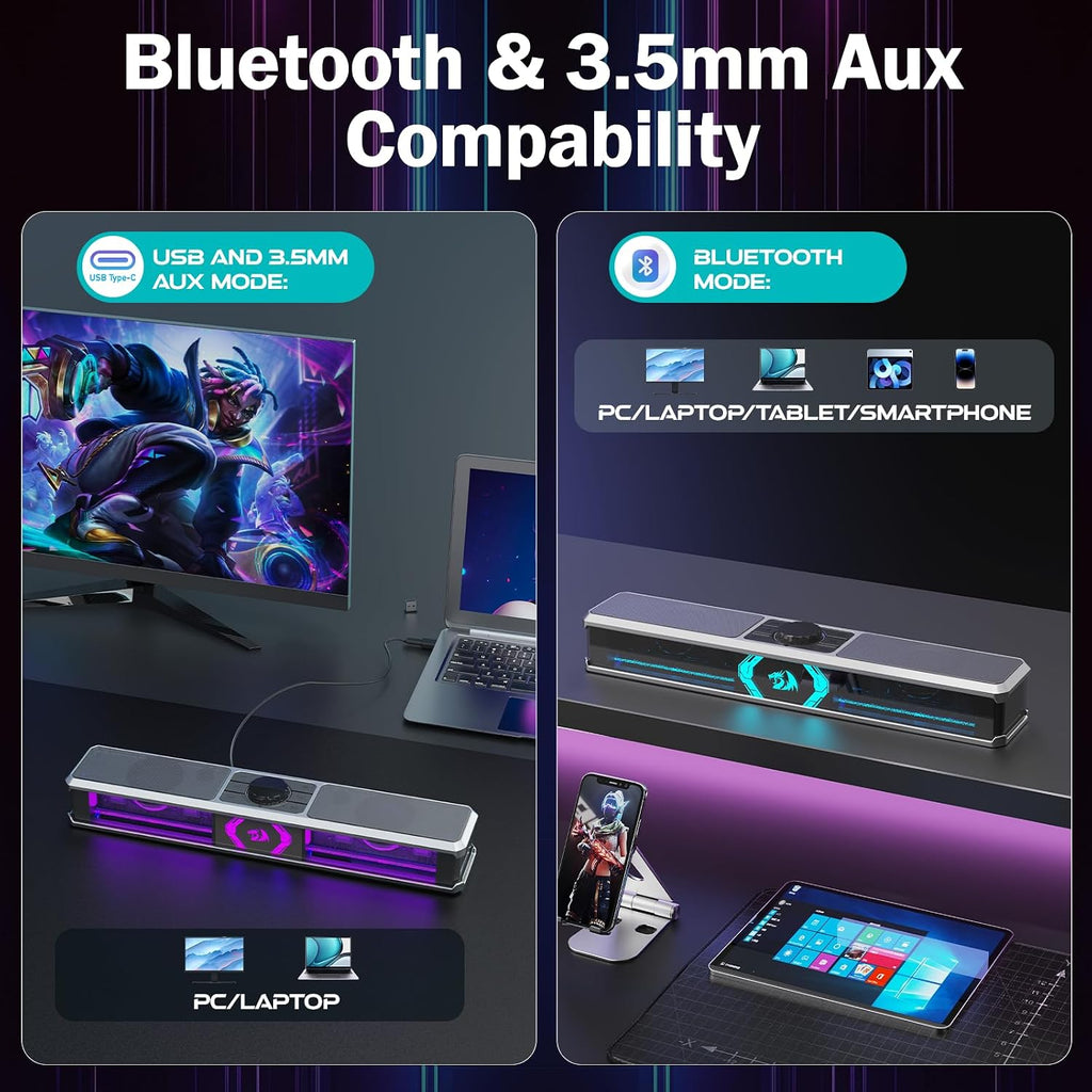 Redragon GS524 Stereo Desktop Soundbar with Bluetooth & RGB - Flex Gamingproduct_type
