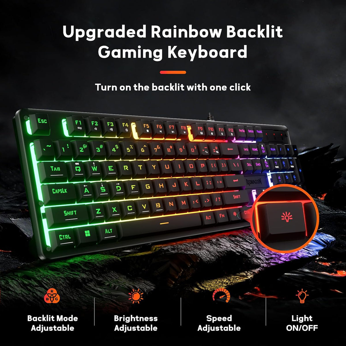 Redragon K521 Gaming Keyboard 104 Keys RGB LED – 7 Colors - Flex Gamingproduct_type