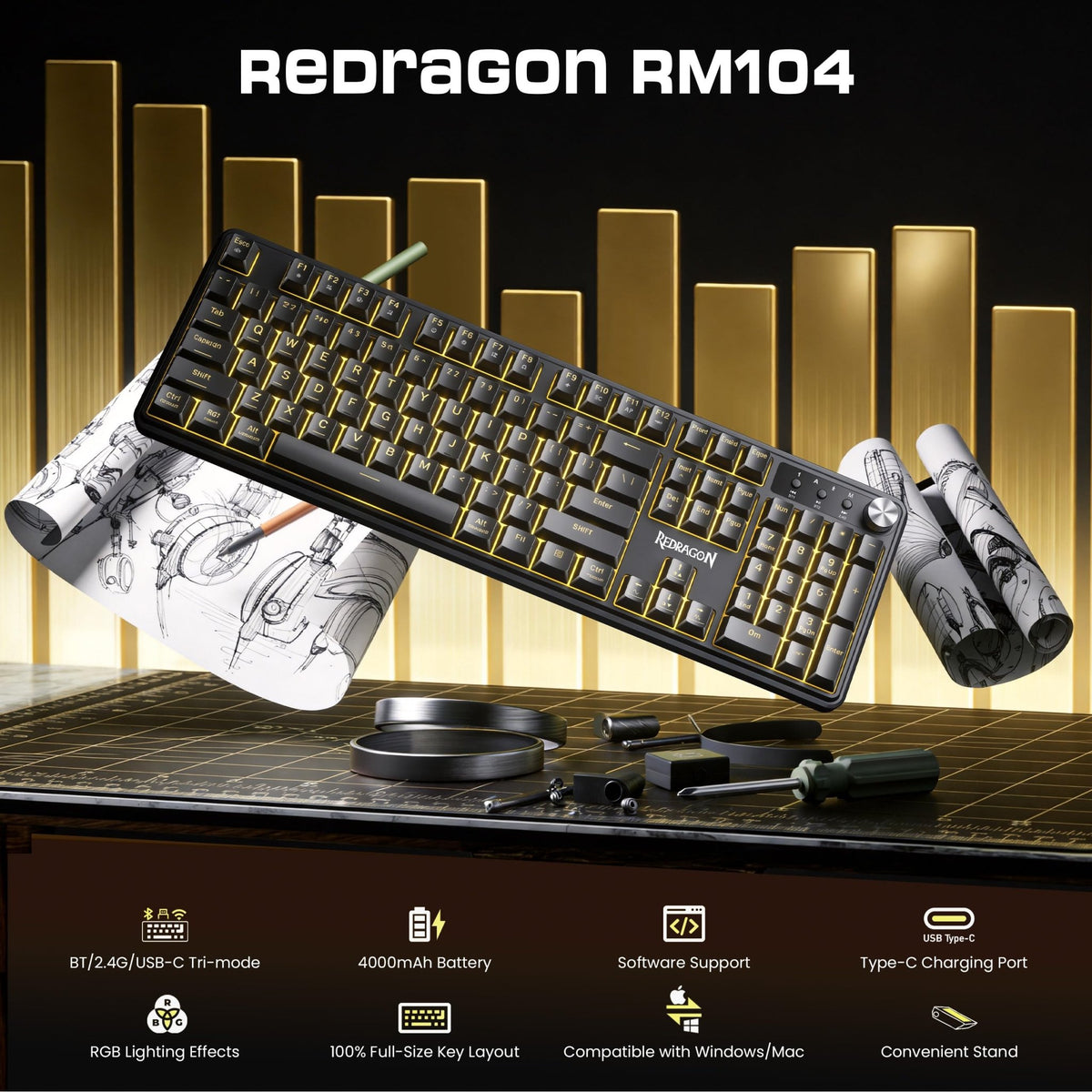 Redragon K521 Gaming Keyboard 104 Keys RGB LED – 7 Colors - Flex Gamingproduct_type