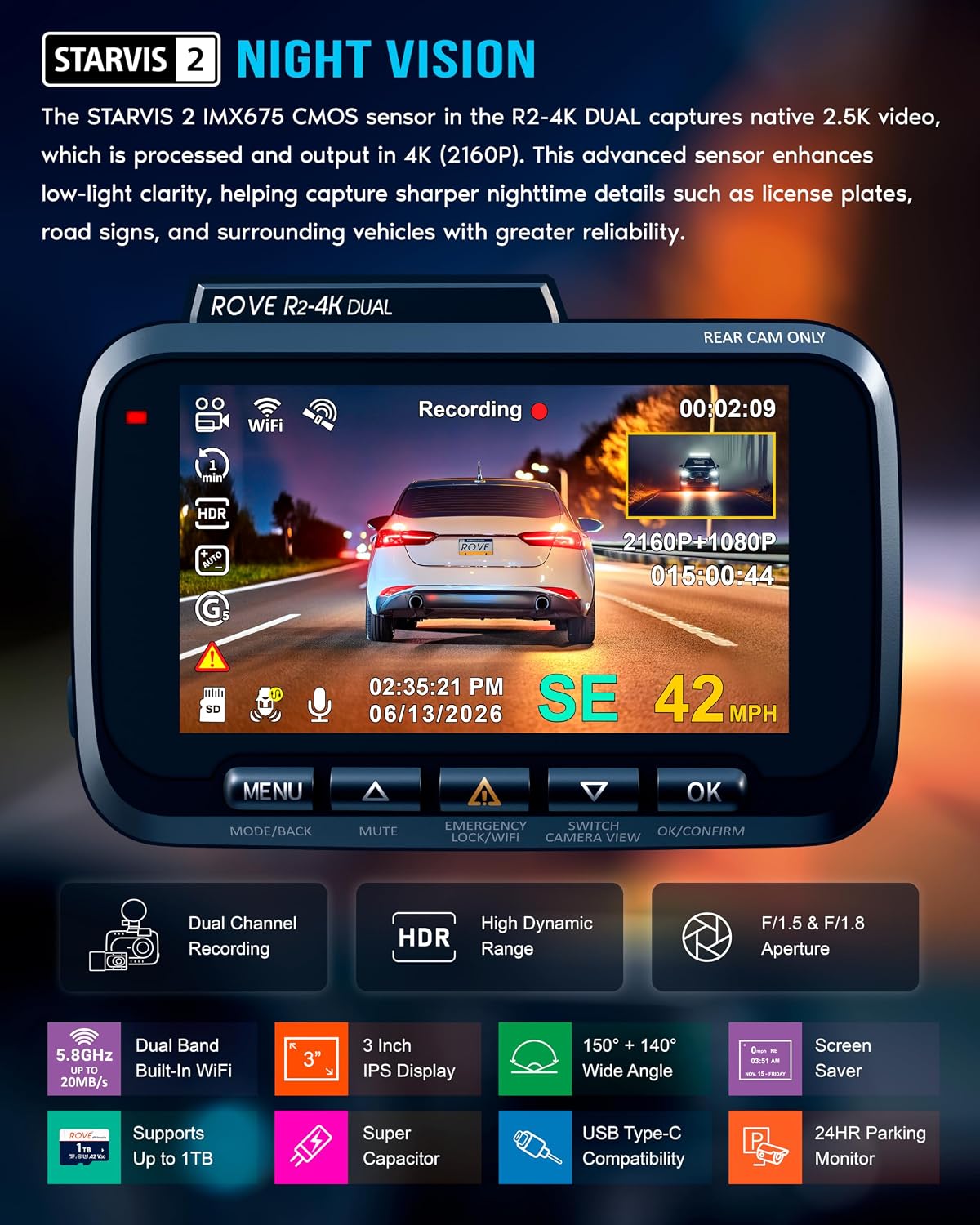 ROVE R2-4K Dual Dash Cam Front and Rear – Free 128GB - Flex Gamingproduct_type