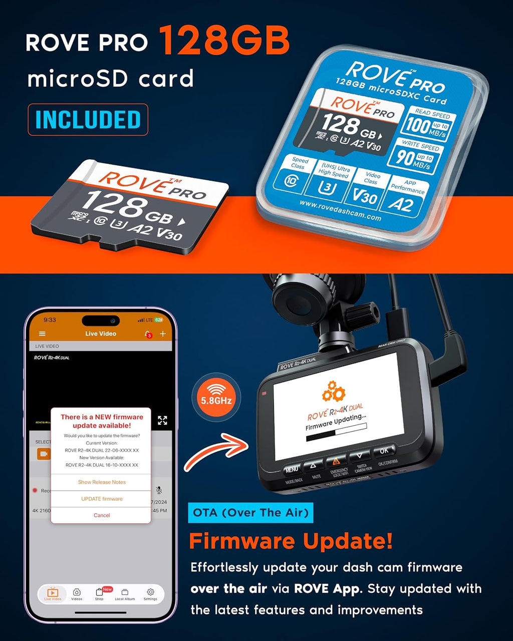 ROVE R2-4K Dual Dash Cam Front and Rear – Free 128GB - Flex Gamingproduct_type