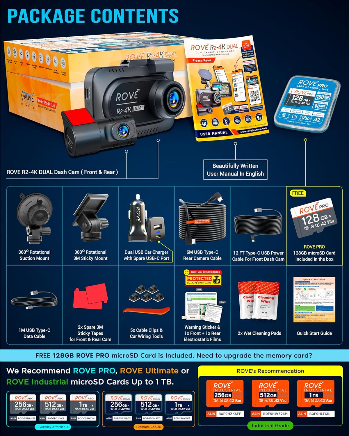 ROVE R2-4K Dual Dash Cam Front and Rear – Free 128GB - Flex Gamingproduct_type