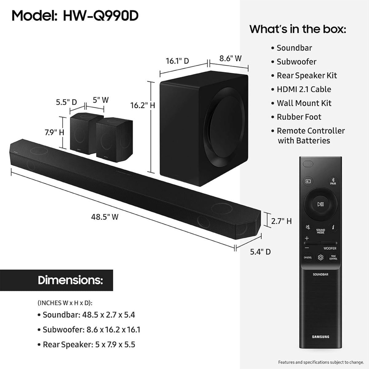 Samsung Q990D 11.1.4ch Wireless Dolby Atmos Soundbar with Rear Speakers - Flex Gamingproduct_type