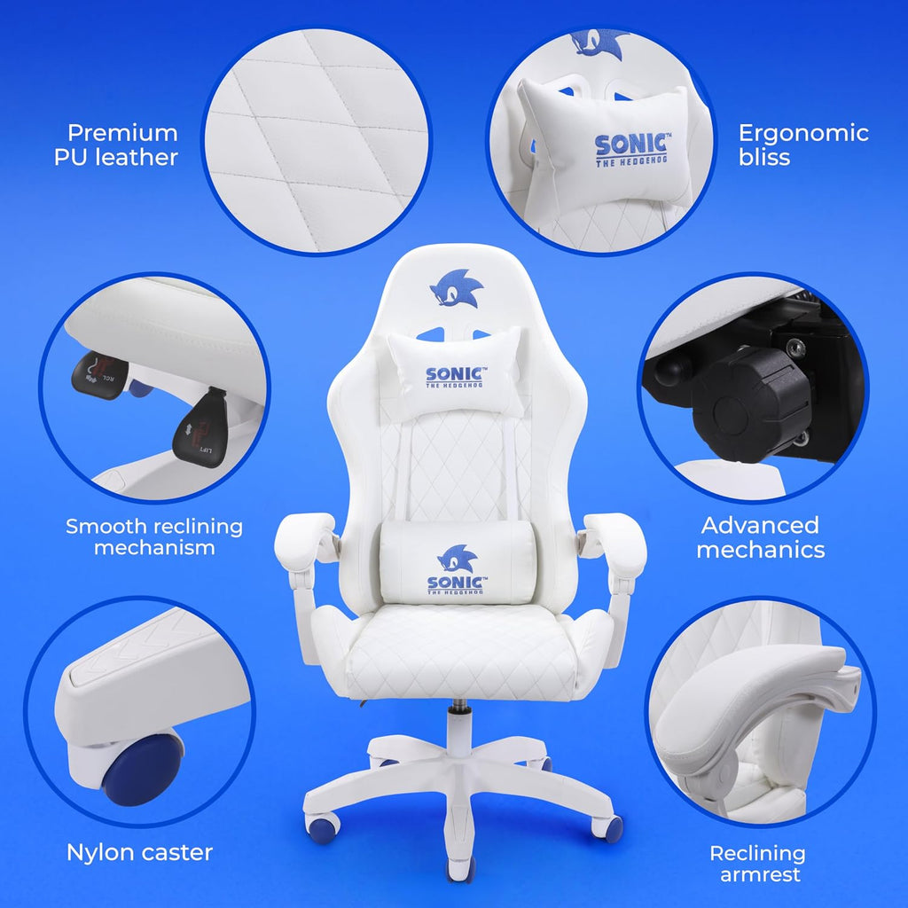 Sonic the Hedgehog Gaming Chair – Ergonomic PU Leather, Reclining - Flex Gamingproduct_type