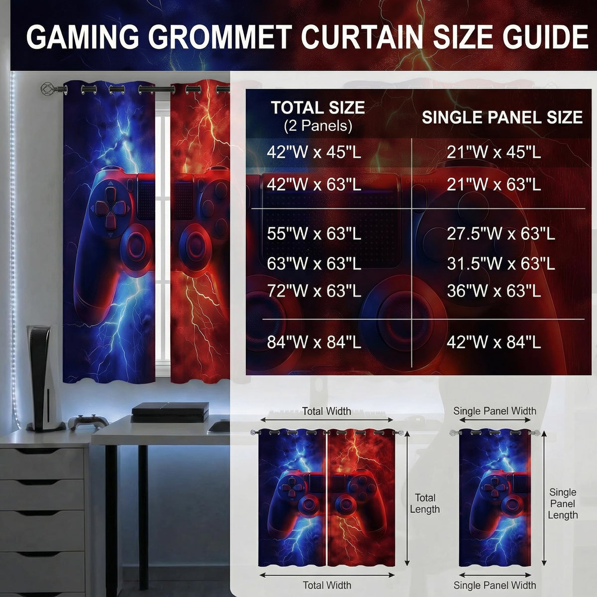Sordcoz Gaming Blackout Curtains, 2 Panels – 6 Sizes & 6 Designs - Flex Gamingproduct_type