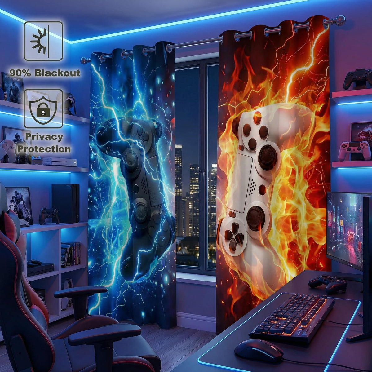 Sordcoz Gaming Blackout Curtains, 2 Panels – 6 Sizes & 6 Designs - Flex Gamingproduct_type
